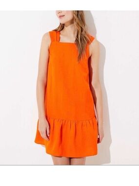 LOFT Orange Square-Neck Sleeveless Drop-Waist Mini Dress